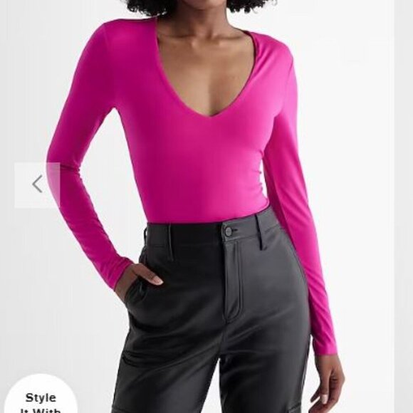 Express Body Contour Compression V-Neck Long Sleeve Bodysuit - Picture 1 of 7